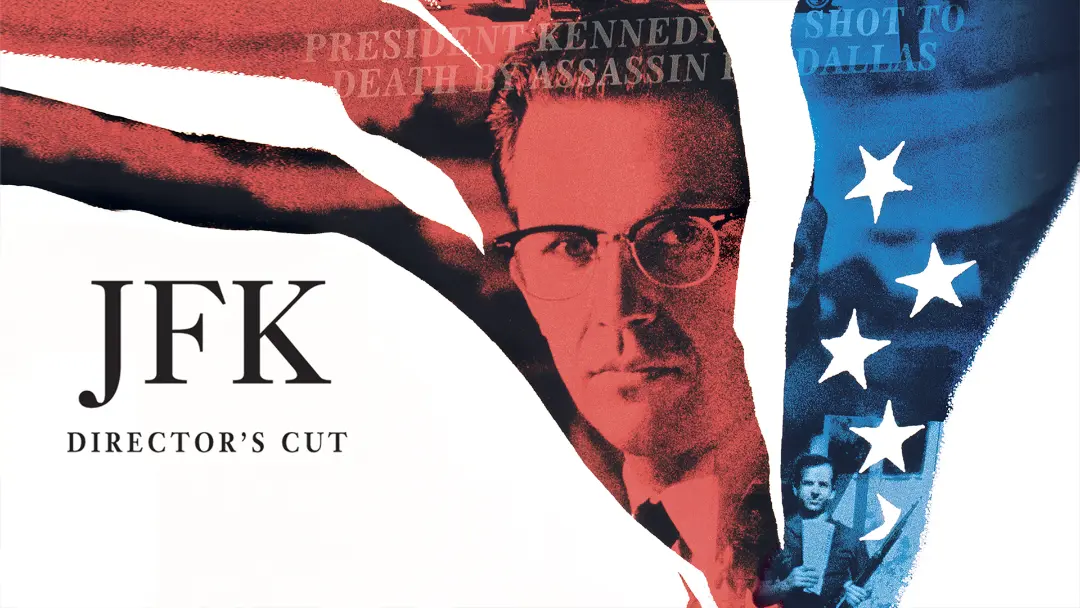 چهره اولیور استون (Oliver Stone) در پوستر فیلم جی‌اف‌کی (JFK) با رنگ‌های قرمز و آبی