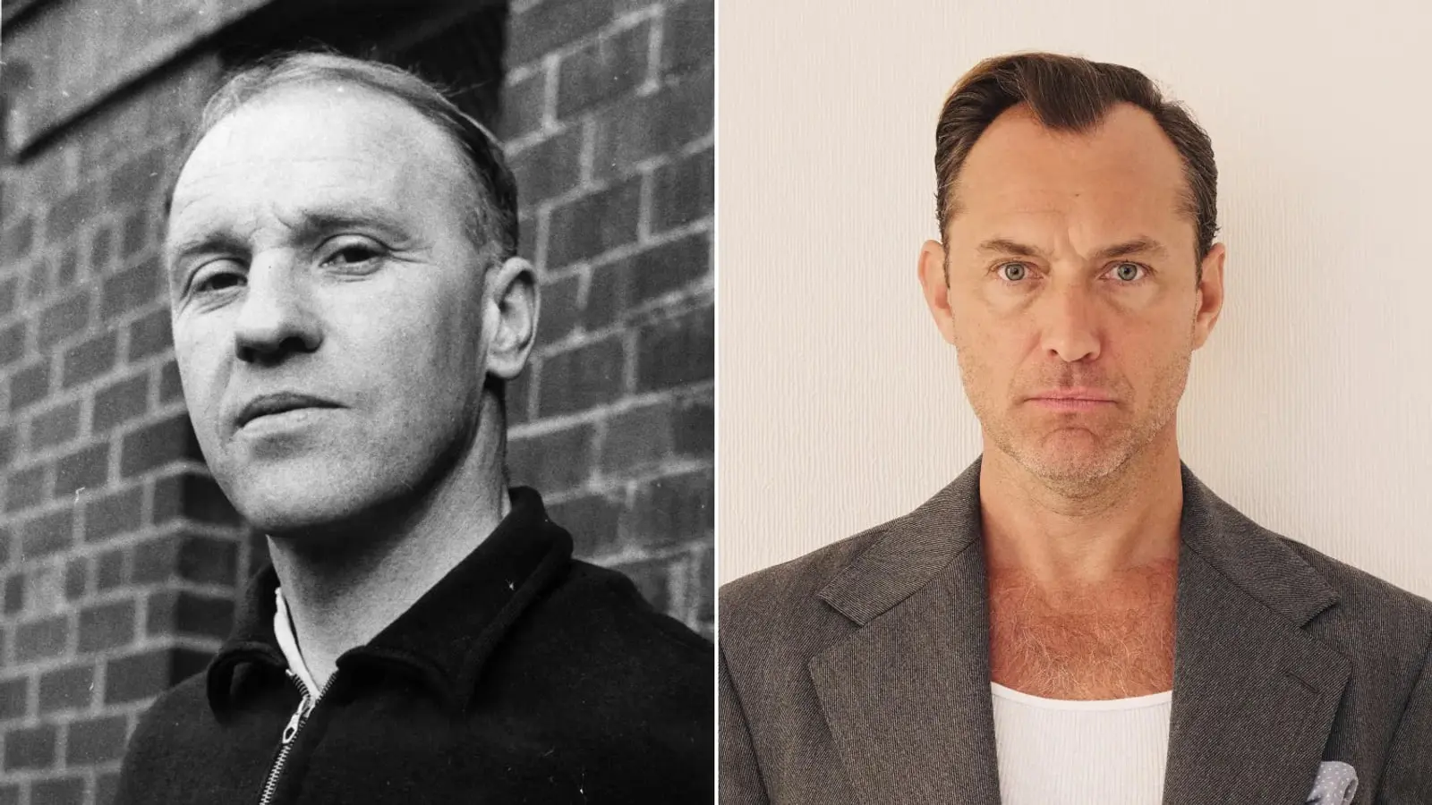 چهره جود لو (Jude Law) در کنار تصویر سیاه و سفید بیل شنکلی (Bill Shankly)