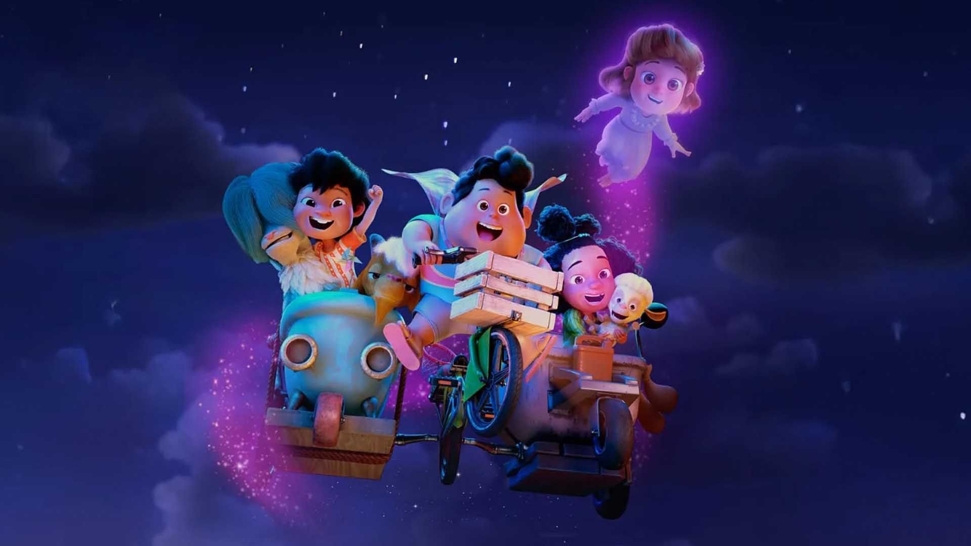 شخصیت دان به همراه دوستان خود در آسمان در انیمیشن Jumbo