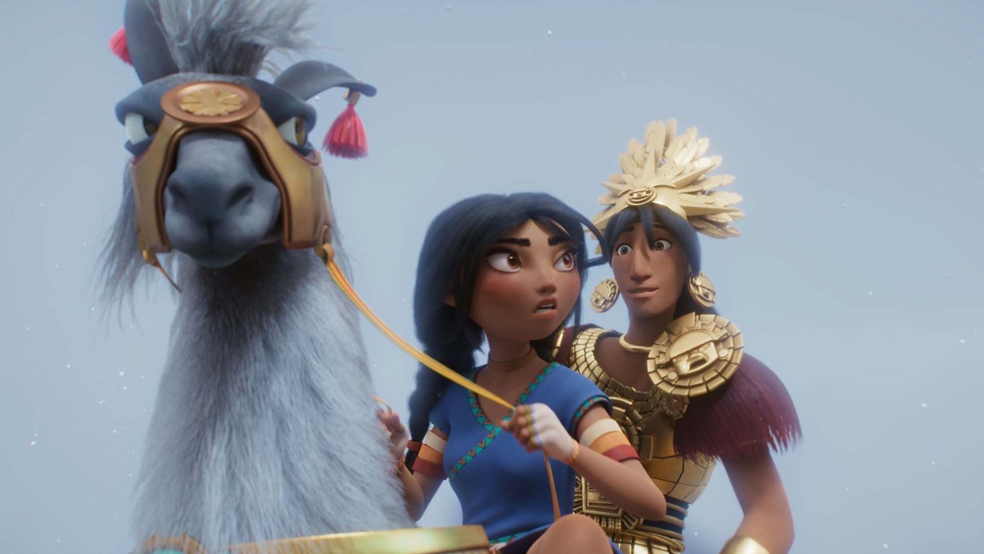 کایارا و پائولو سوار بر یک لاما در انیمیشن Kayara