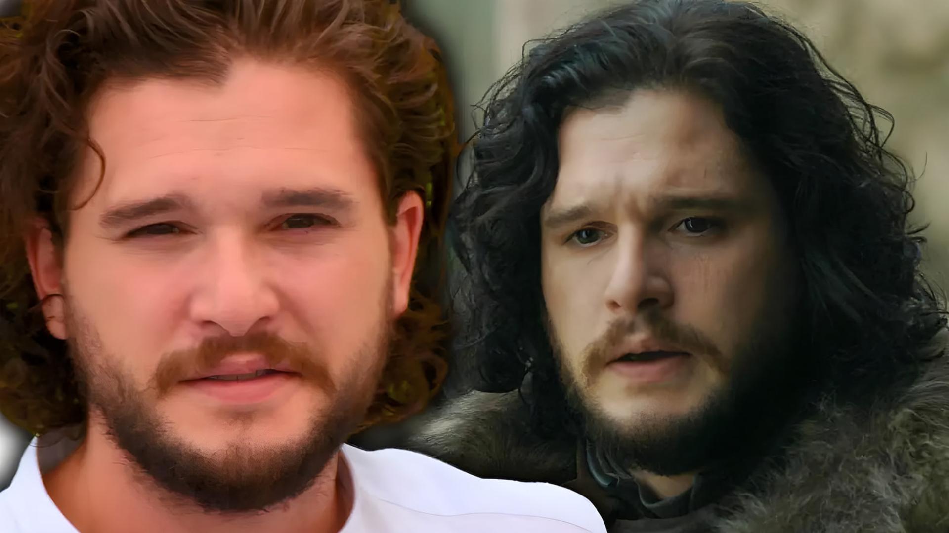 چهره کیت هرینگتون (Kit Harington) در کنار شخصیت جان اسنو در سریال بازی تاج و تخت