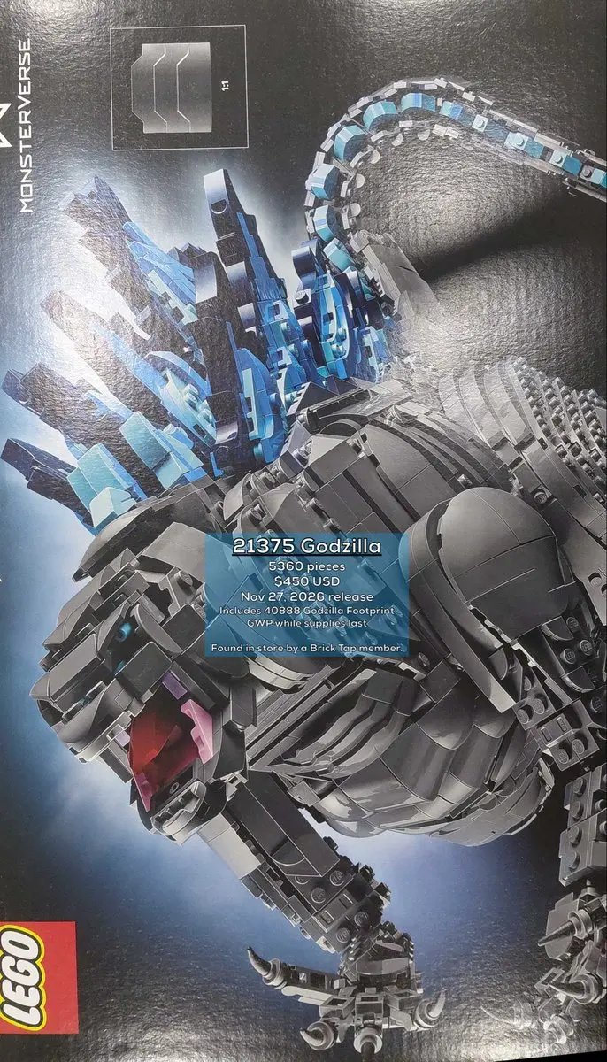 مدل لگو (LEGO) گودزیلا (Godzilla) با جزئیات زیاد و قطعات آبی‌رنگ