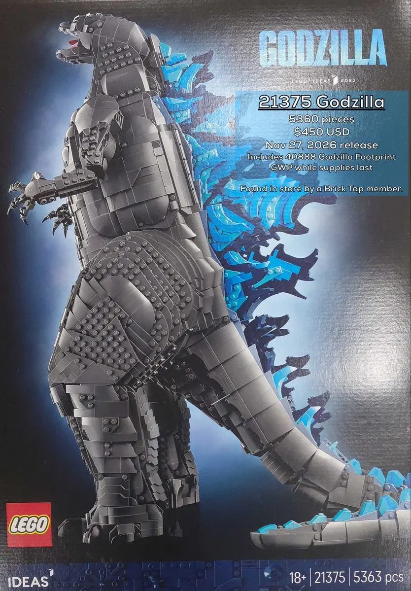 مدل لگو (LEGO) از هیولای گودزیلا (Godzilla) با قطعات خاکستری و آبی
