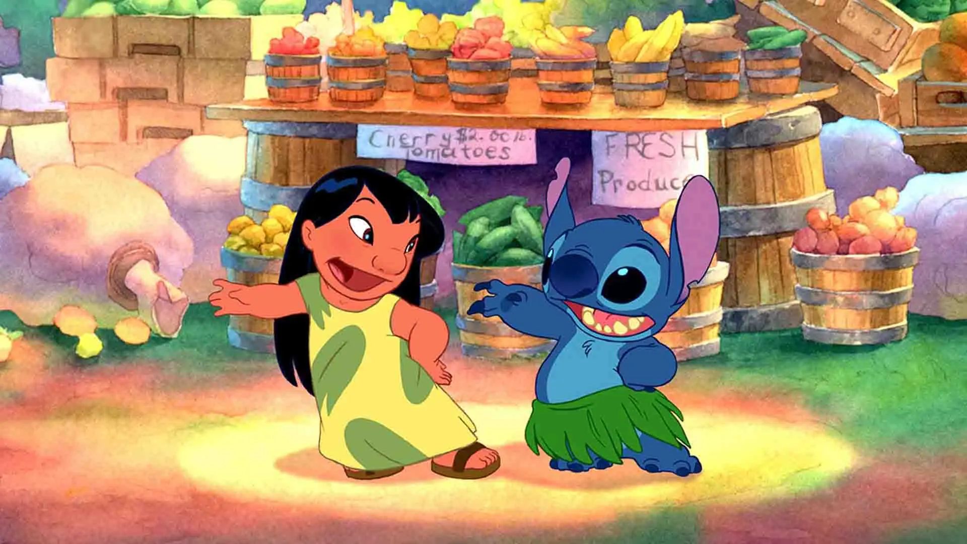 لیلو و استیچ در حال رقصیدن در انیمیشن Lilo & Stitch