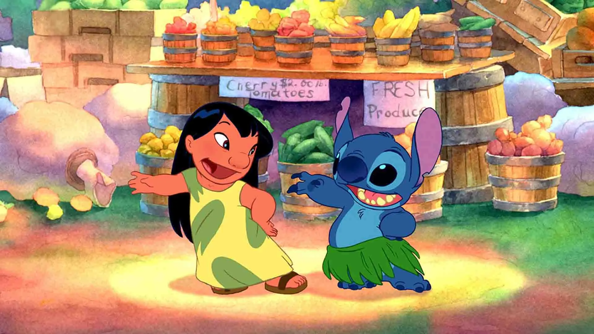 لیلو و استیچ در حال رقصیدن در انیمیشن Lilo & Stitch
