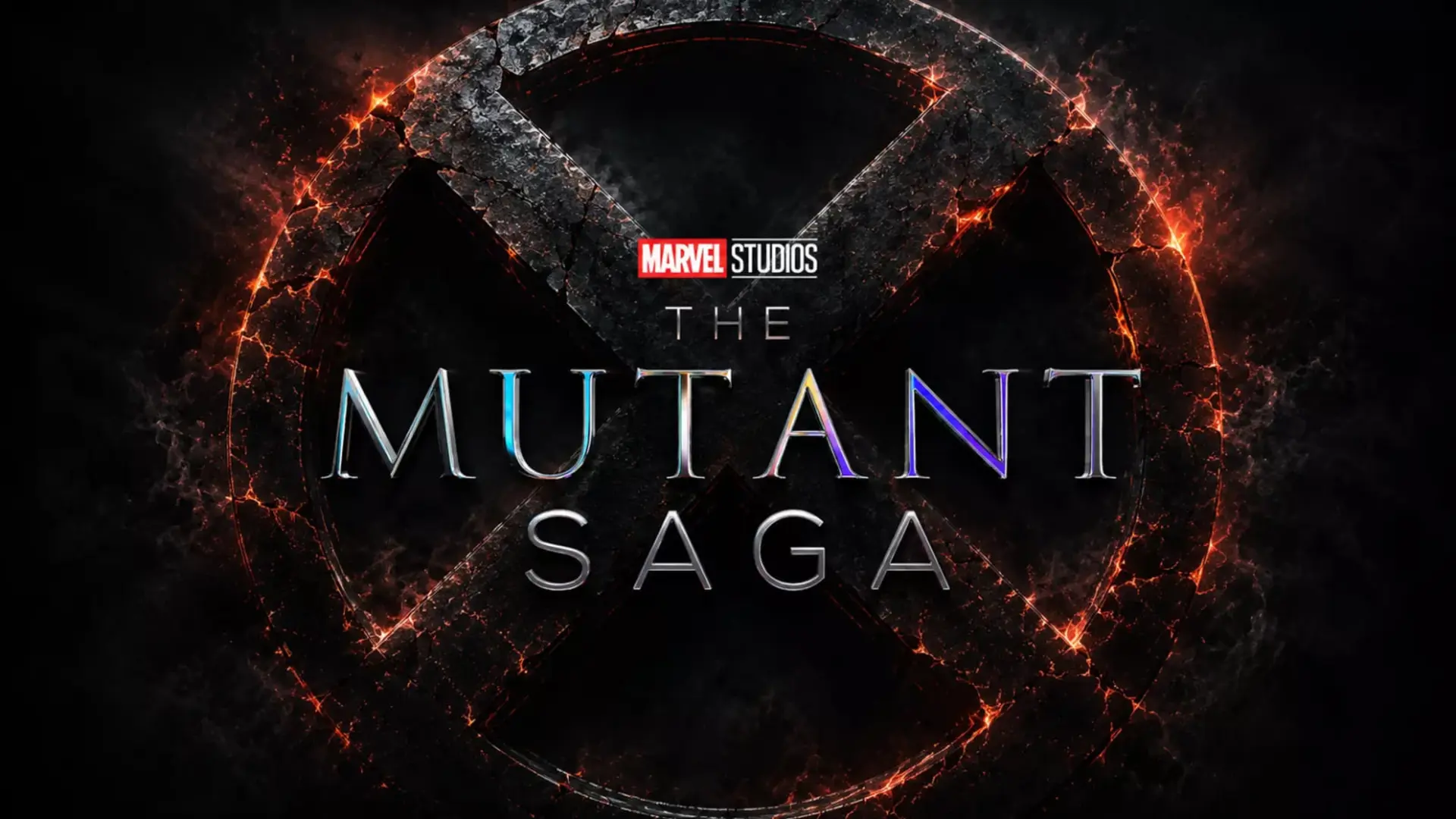 لوگوی حماسه جهش‌یافته (The Mutant Saga) با نماد ایکس در پس‌زمینه‌ای آتشین