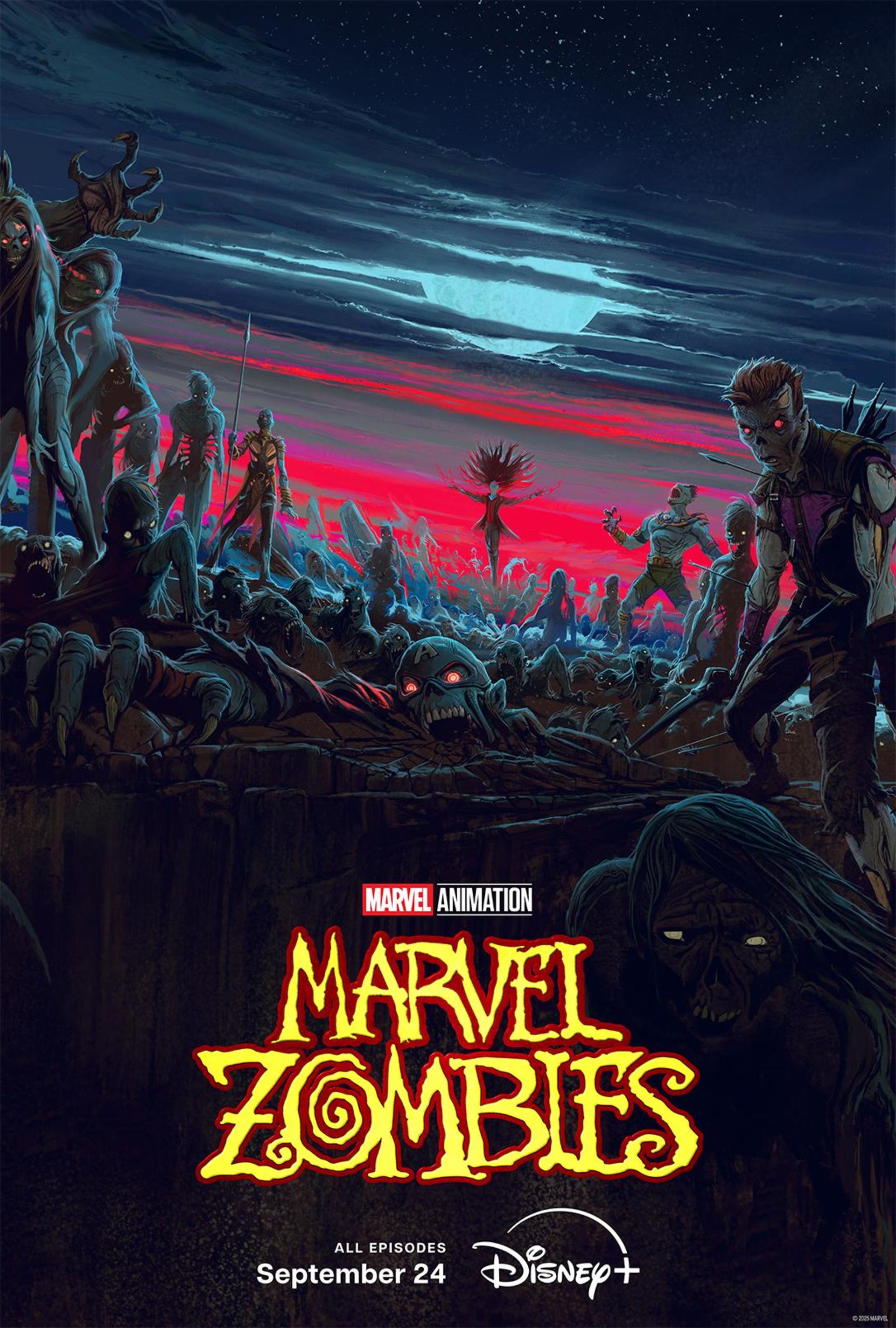 قهرمانان بر زمین افتاده در پوستر انیمیشن Marvel Zombies