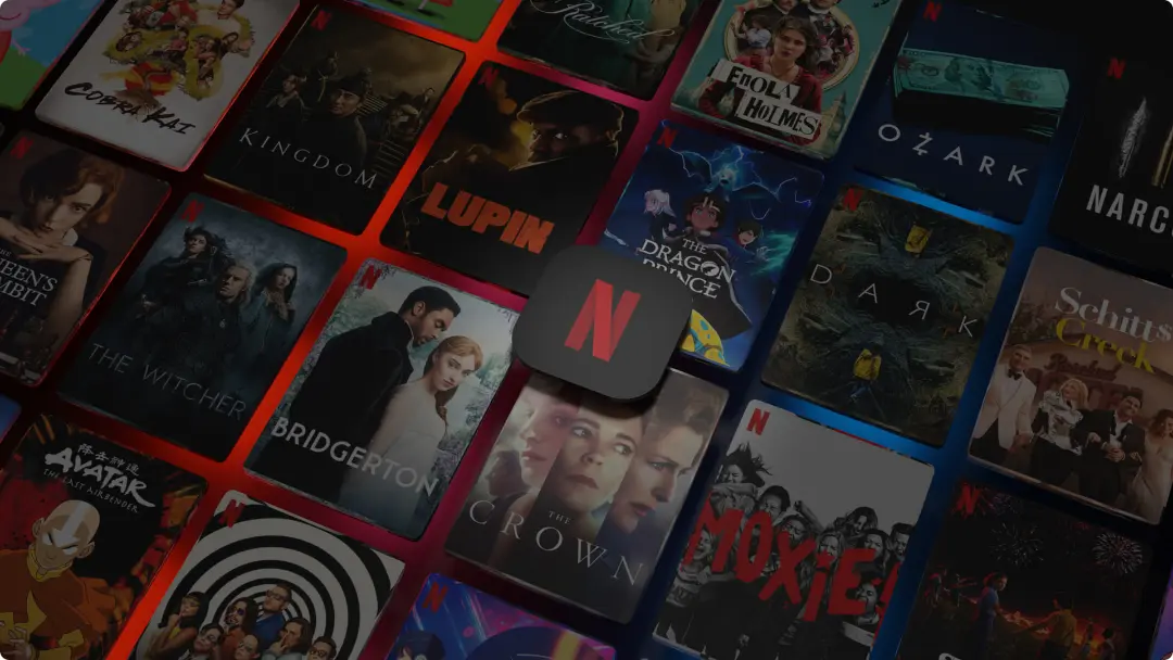 پوستر مجموعه‌های مختلف نتفلیکس (Netflix) در کنار لوگوی این سرویس