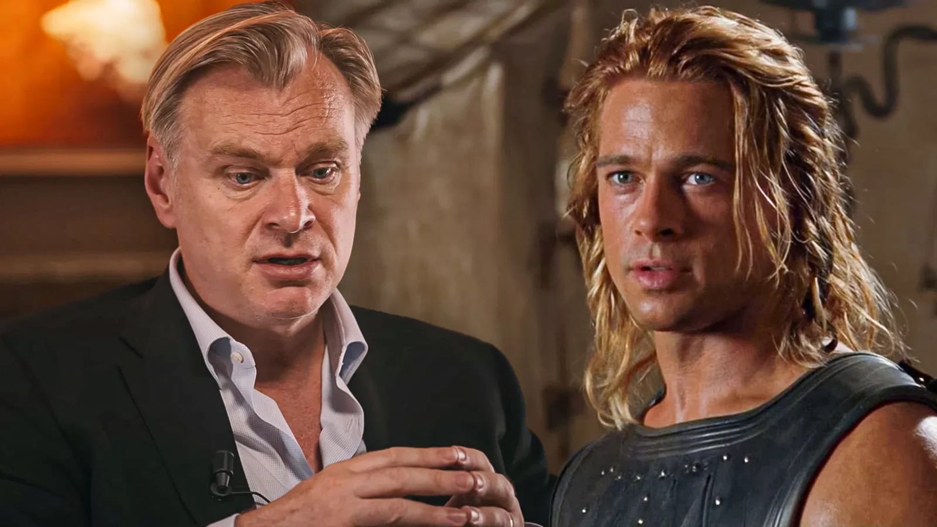 کریستوفر نولان و برد پیت در فیلم تروی