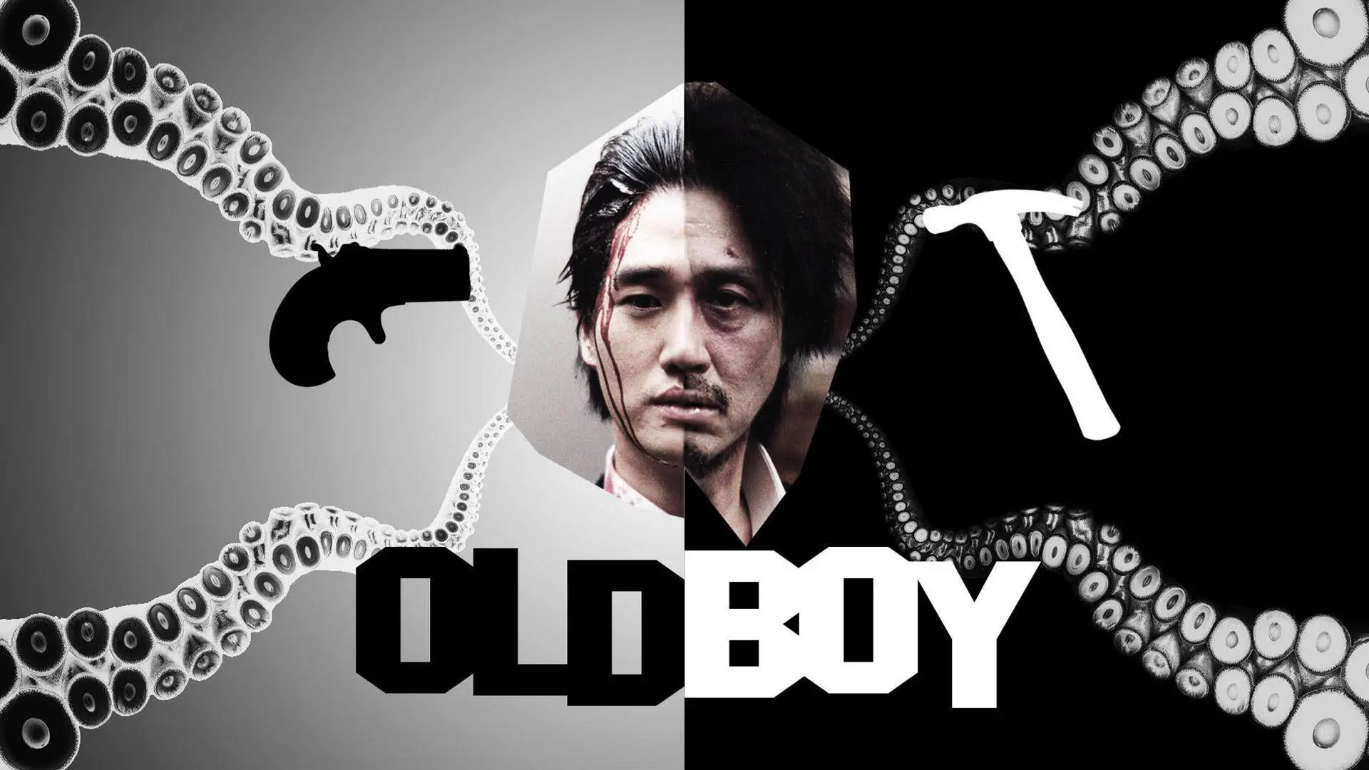 پوستر سیاه و سفید فیلم oldboy