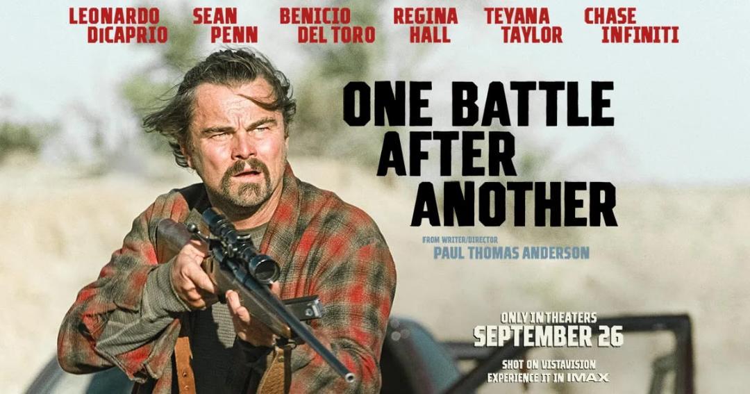 لئوناردو دی‌کاپریو اسلحه به دست در پوستر فیلم One Battle After Another