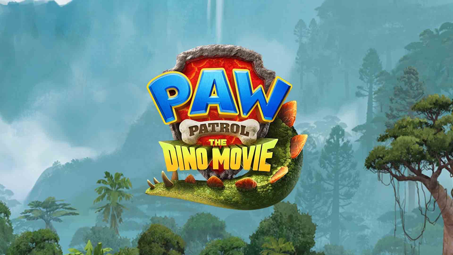 لوگوی انیمیشن Paw Patrol: The Dino Movie در میان جنگل و کوه‌ها