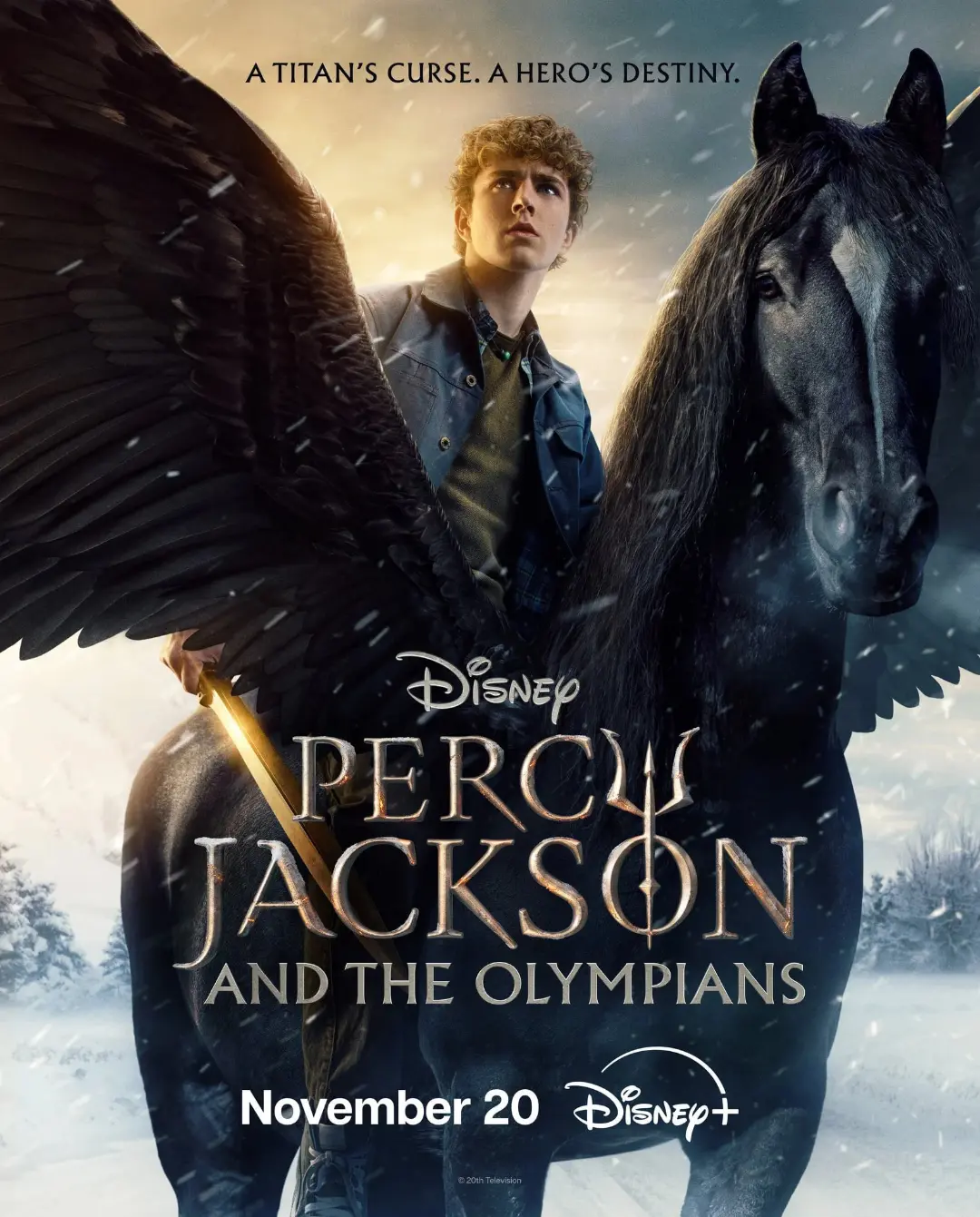 پرسی جکسون (Percy Jackson) سوار بر اسب بالدار در محیط برفی