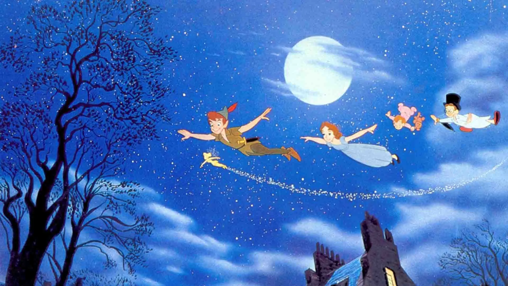 شخصیت‌های مختلف انیمیشن Peter Pan در حال پرواز