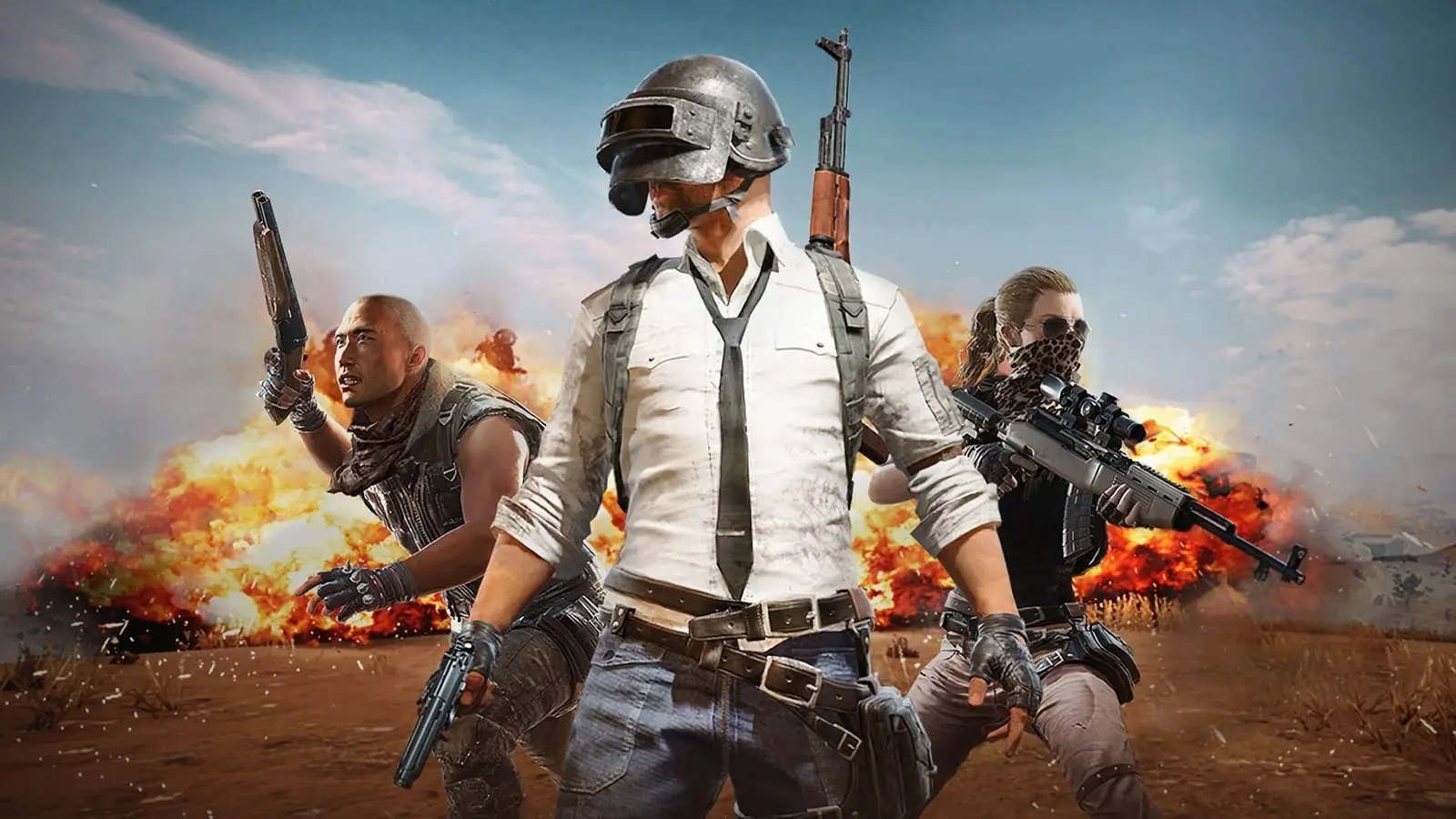 شخصیت‌های مسلح بازی پابجی (PUBG) در میان انفجار و میدان جنگ