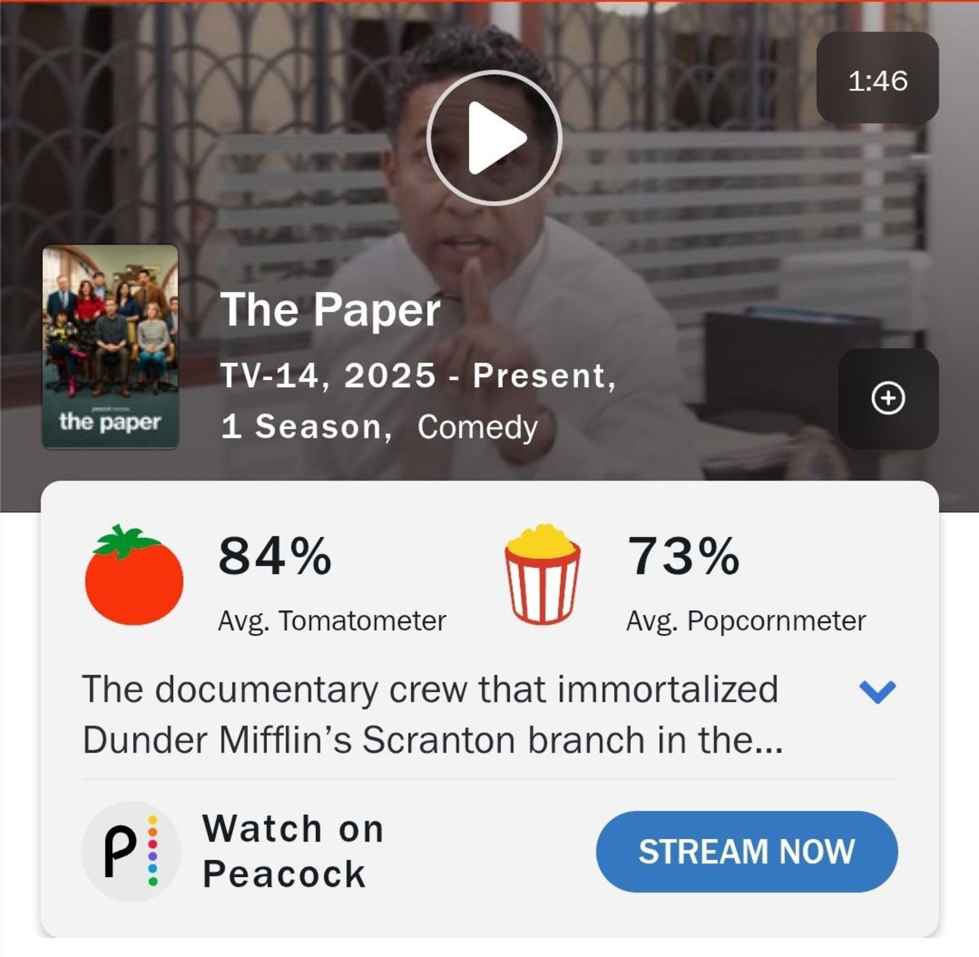 نمرات سریال The Paper در راتن تومیتوز