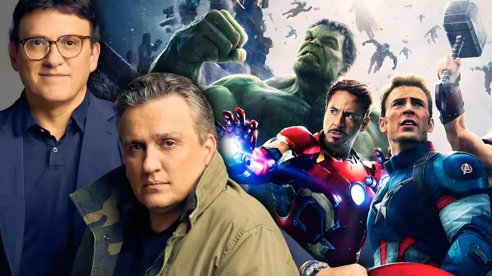 برادران روسو (Russo Brothers) در کنار شخصیت‌های فیلم انتقام‌جویان (Avengers)