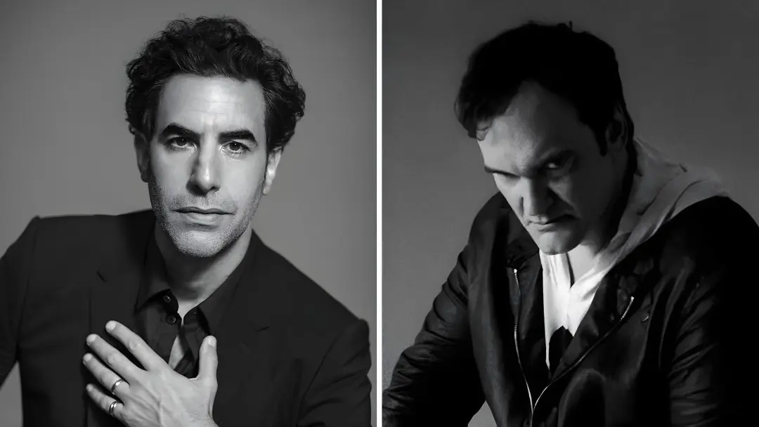 چهره ساشا بارون کوهن (Sacha Baron Cohen) و کوئنتین تارانتینو (Quentin Tarantino) در دو نمای مجزا