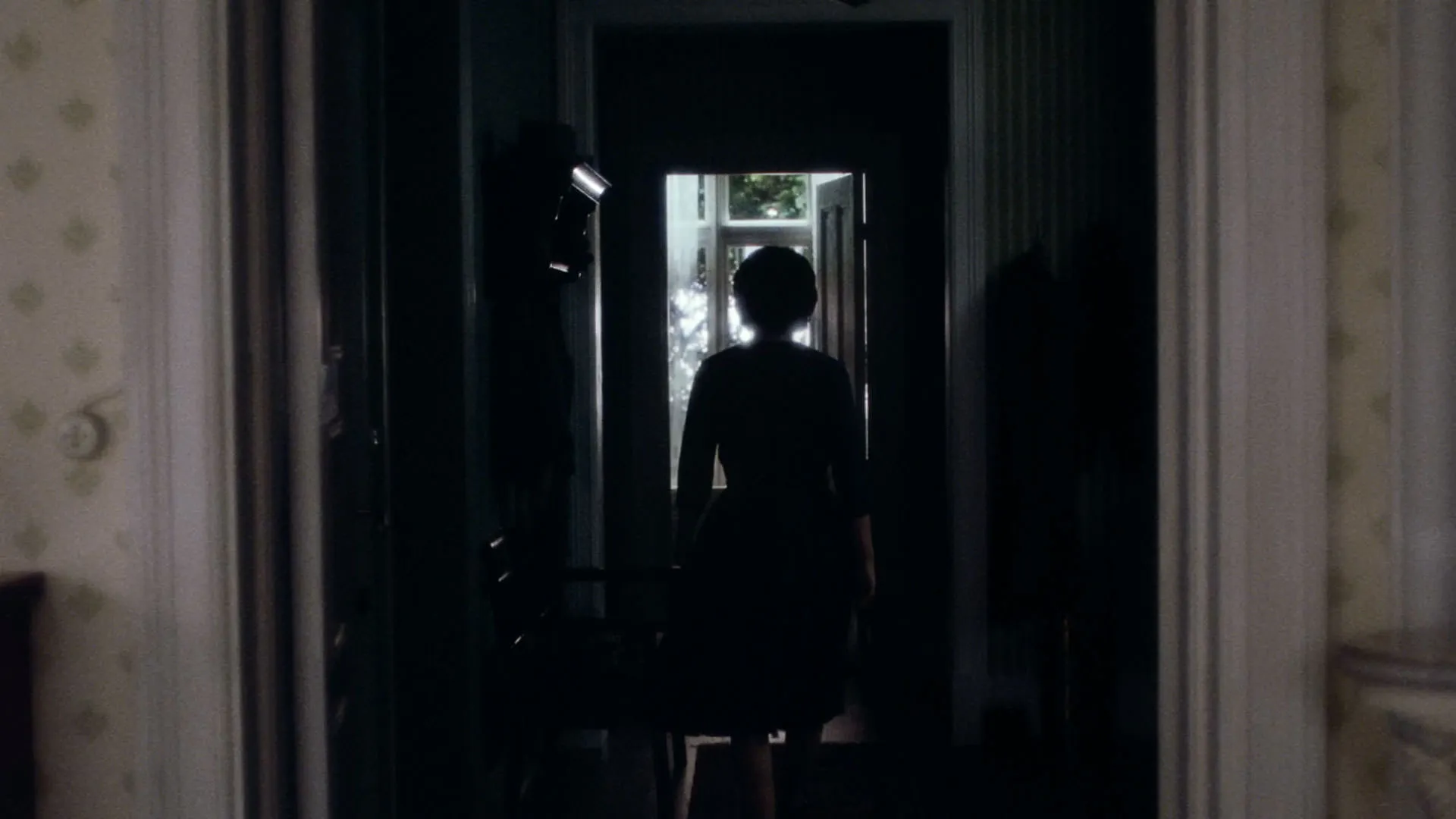 زنی پشت به دوربین راهروی تاریکی را می‌پیماید و به سمت اتاقی روشن قدم برمی‌دارد در فیلم ارزش عاطفی یواکیم تریه