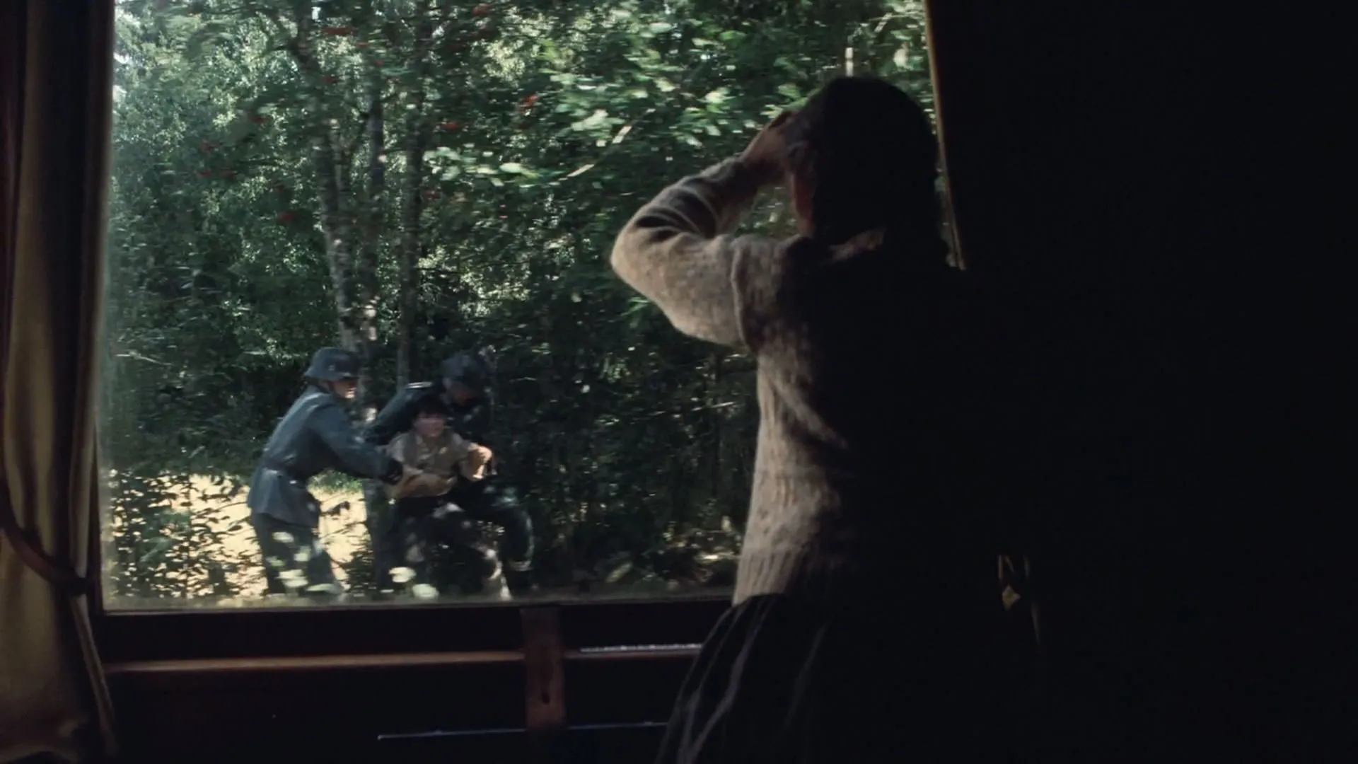 دختربچه‌ای داخل قطار به پسربچه‌ای که گیر سربازان نازی افتاده است نگاه می‌کند در فیلم ارزش عاطفی یواکیم تریه