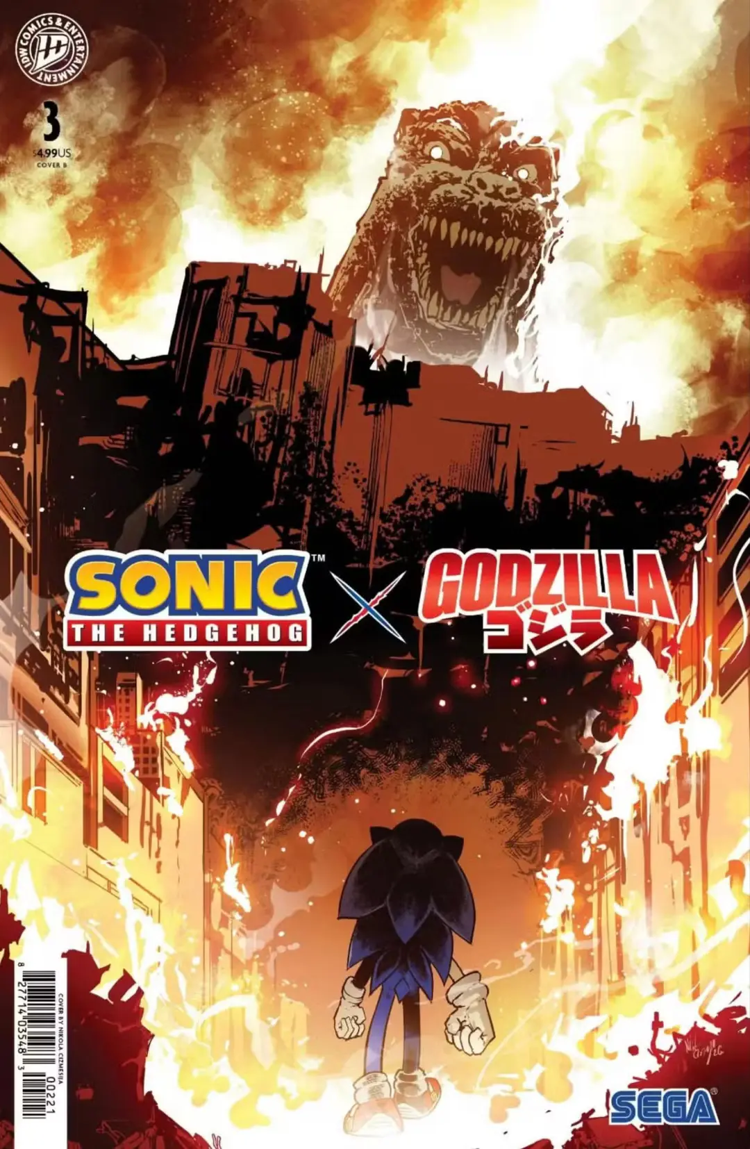 گودزیلا (Godzilla) در میان آتش و ویرانی در مقابل سونیک (Sonic the Hedgehog)