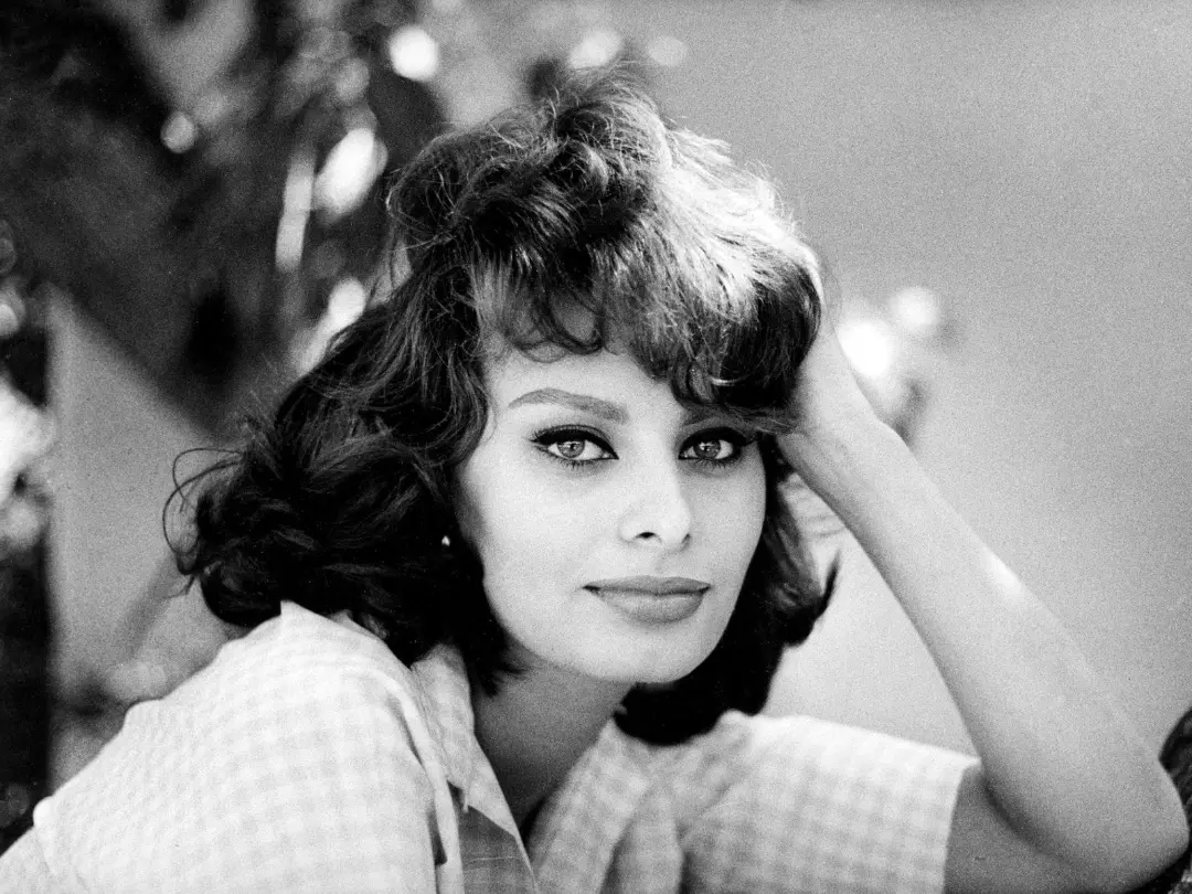 سوفیا لورن (Sophia Loren) با موهای حالت‌دار در یک نمای نزدیک