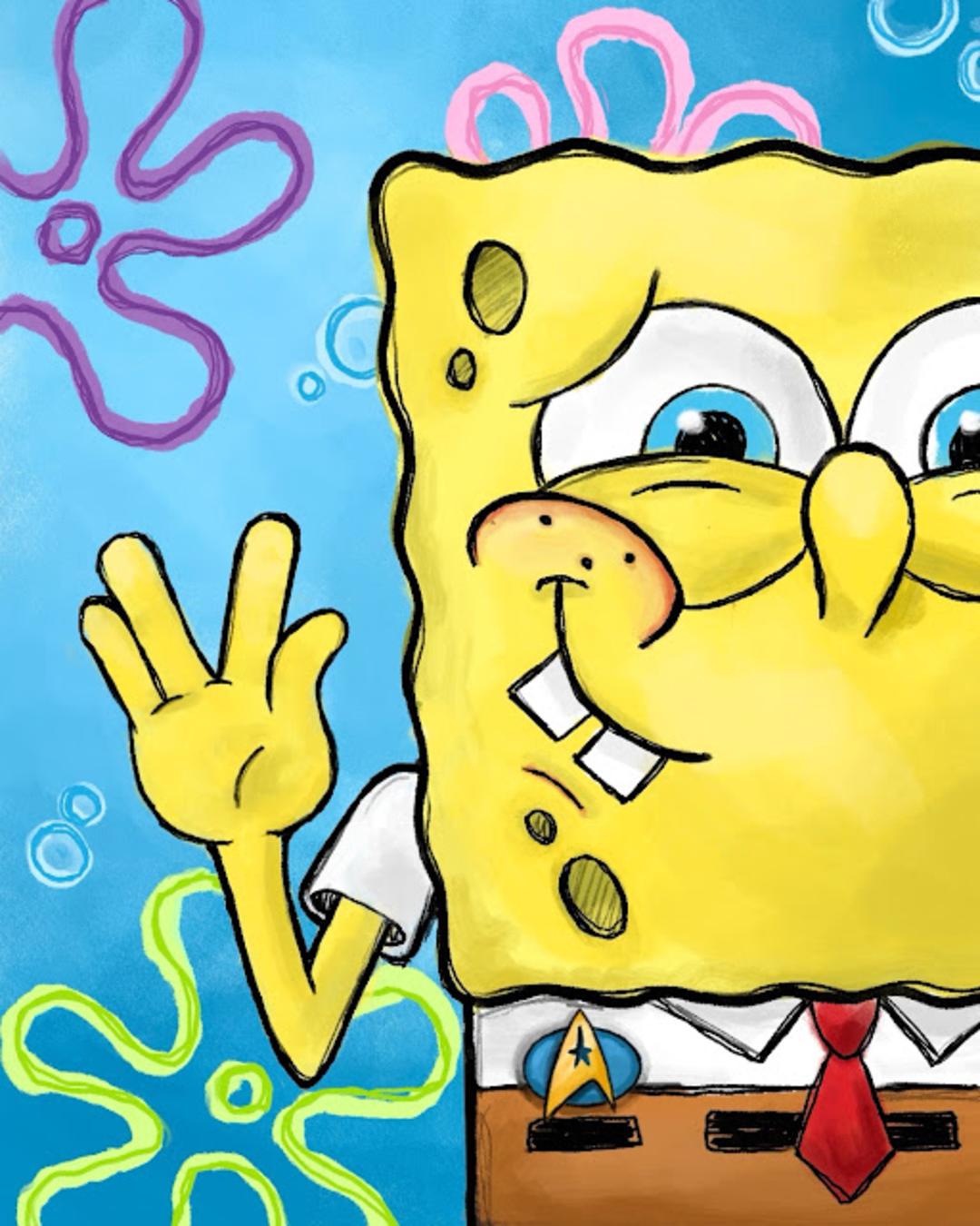 شخصیت کارتونی باب‌اسفنجی (SpongeBob SquarePants) با لباس فرم پیشتازان فضا