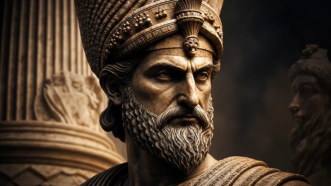 مجسمه سنگی کوروش کبیر (Cyrus the Great) با تاج و ریش پرپشت