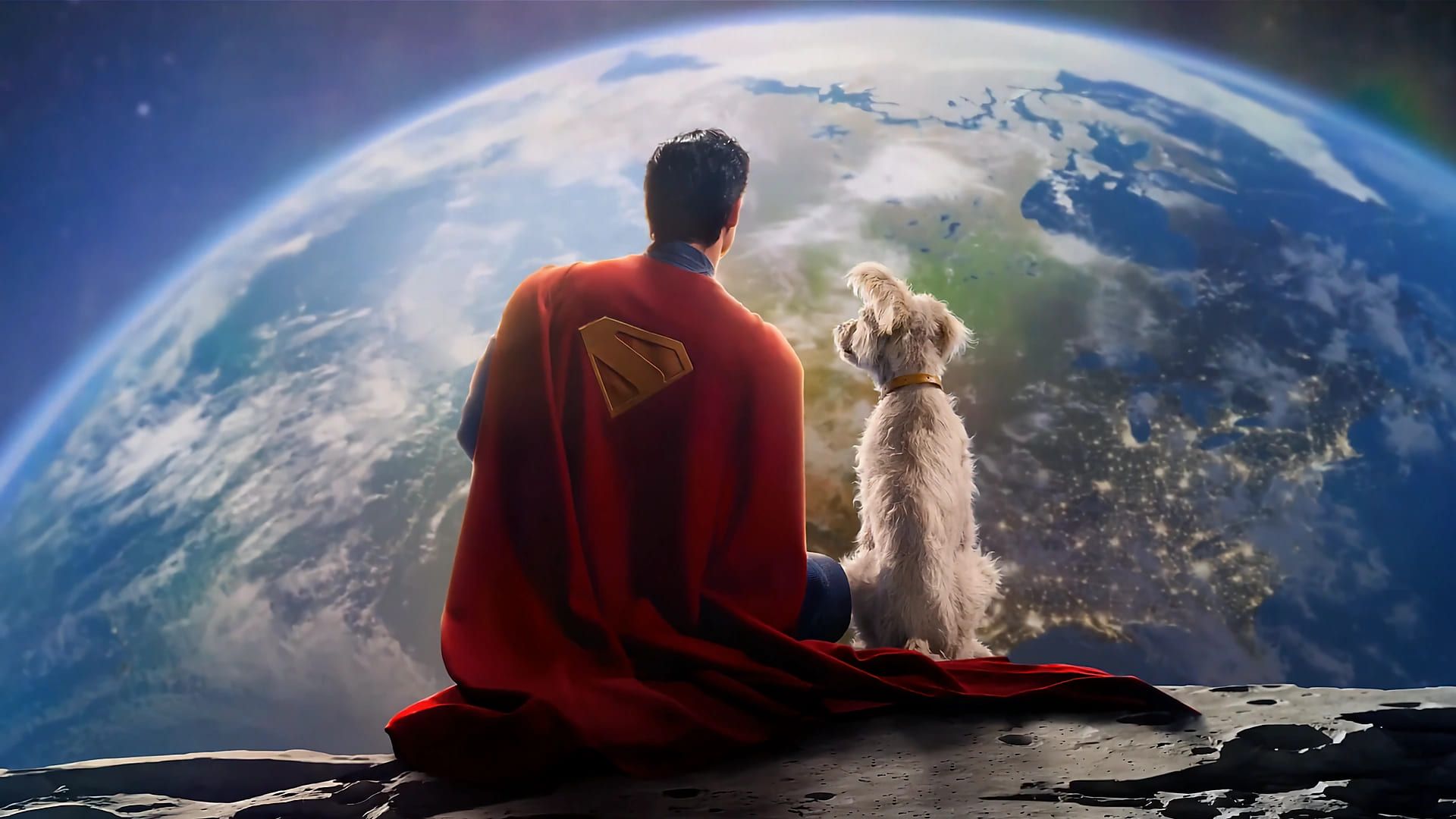 سوپرمن و کریپتو در حال نگاه به زمین