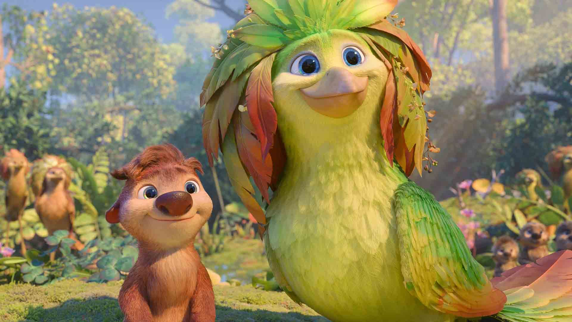 دو شخصیت اصلی انیمیشن Swapped در کنار حیوانات دیگر