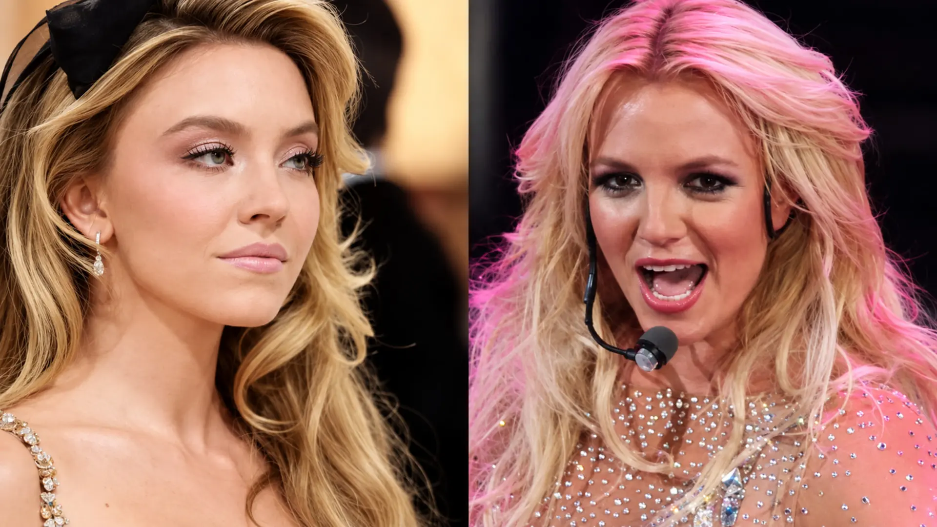 چهره سیدنی سوئینی (Sydney Sweeney) در کنار بریتنی اسپیرز (Britney Spears) در دو نمای مجزا