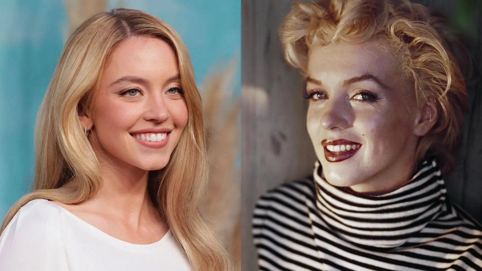 چهره‌های سیدنی سوئینی (Sydney Sweeney) و مرلین مونرو (Marilyn Monroe) در کنار هم