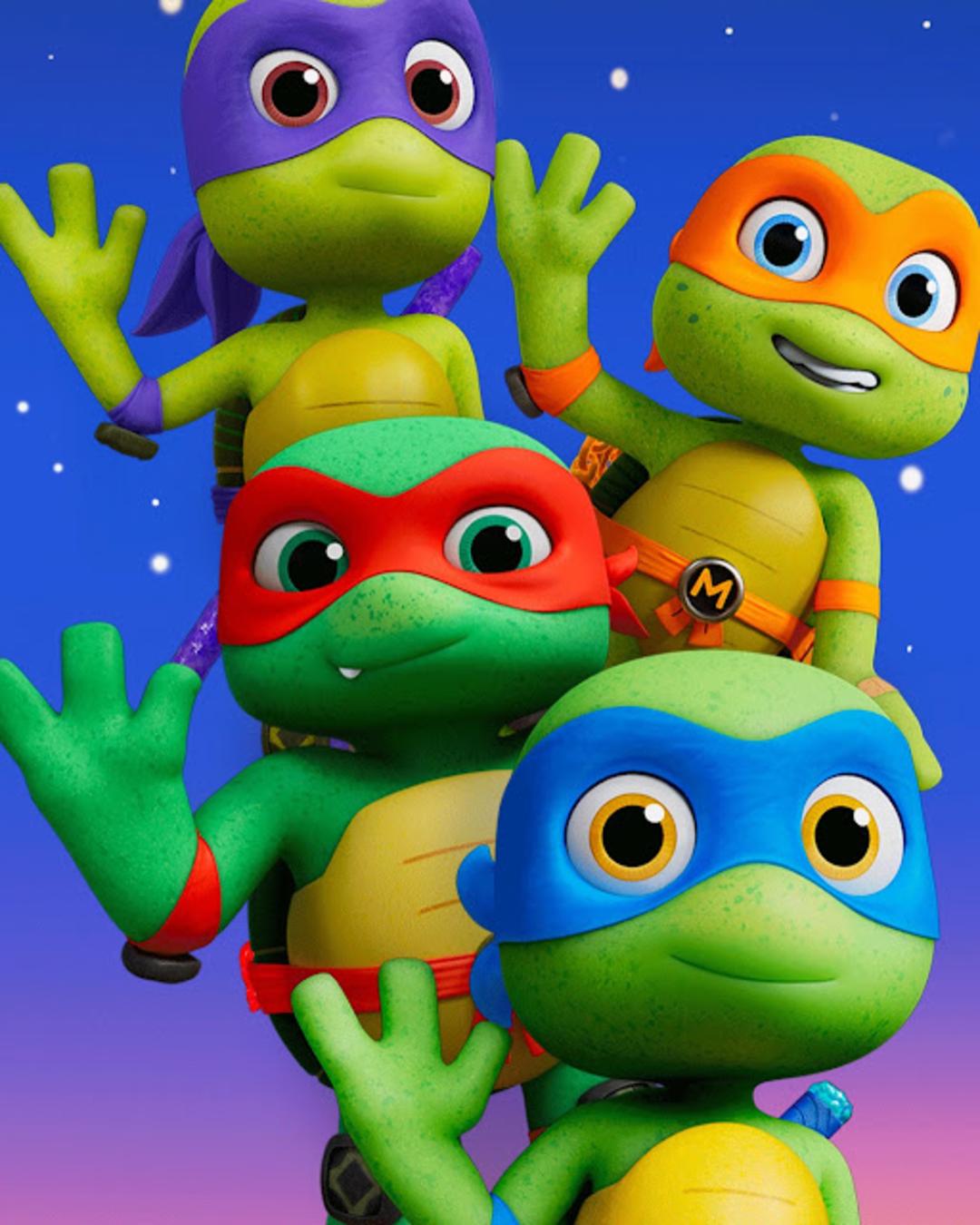 لاک‌پشت‌های نینجا (Teenage Mutant Ninja Turtles) با ماسک‌های رنگی در پس‌زمینه آبی