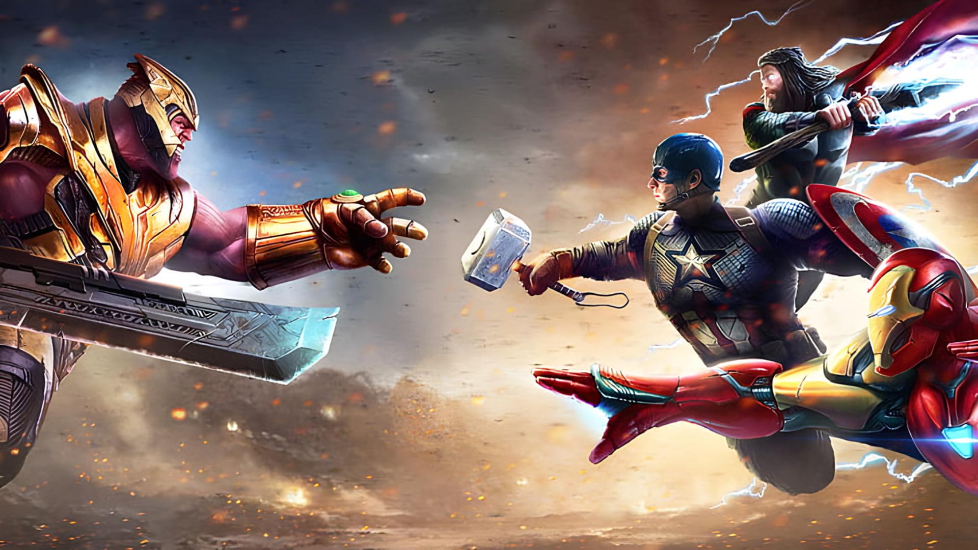 تایتان (Thanos) در حال مقابله با کاپتن آمریکا (Captain America) و انتقام‌جویان در میدان جنگ