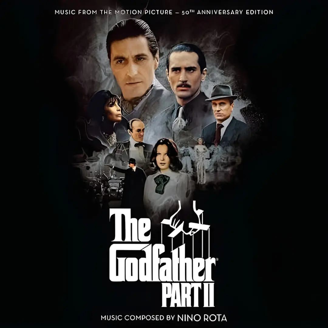 چهره‌های بازیگران فیلم پدرخوانده ۲ (The Godfather Part II) در یک پوستر سیاه