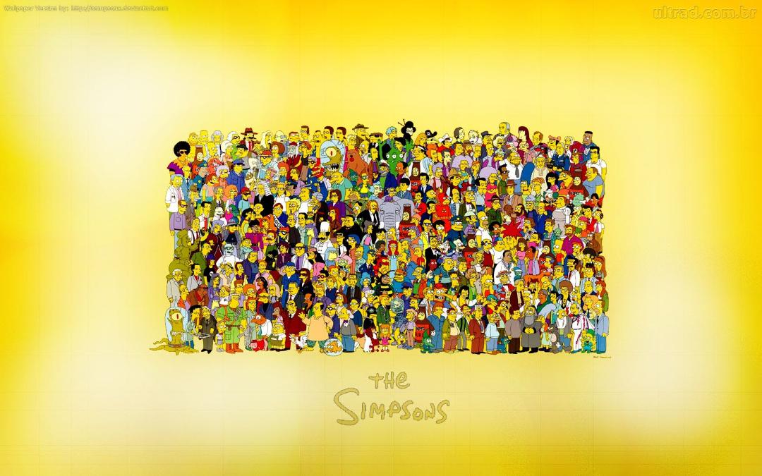مجموعه شخصیت‌های زرد رنگ انیمیشن سیمپسون‌ها (The Simpsons) در یک قاب