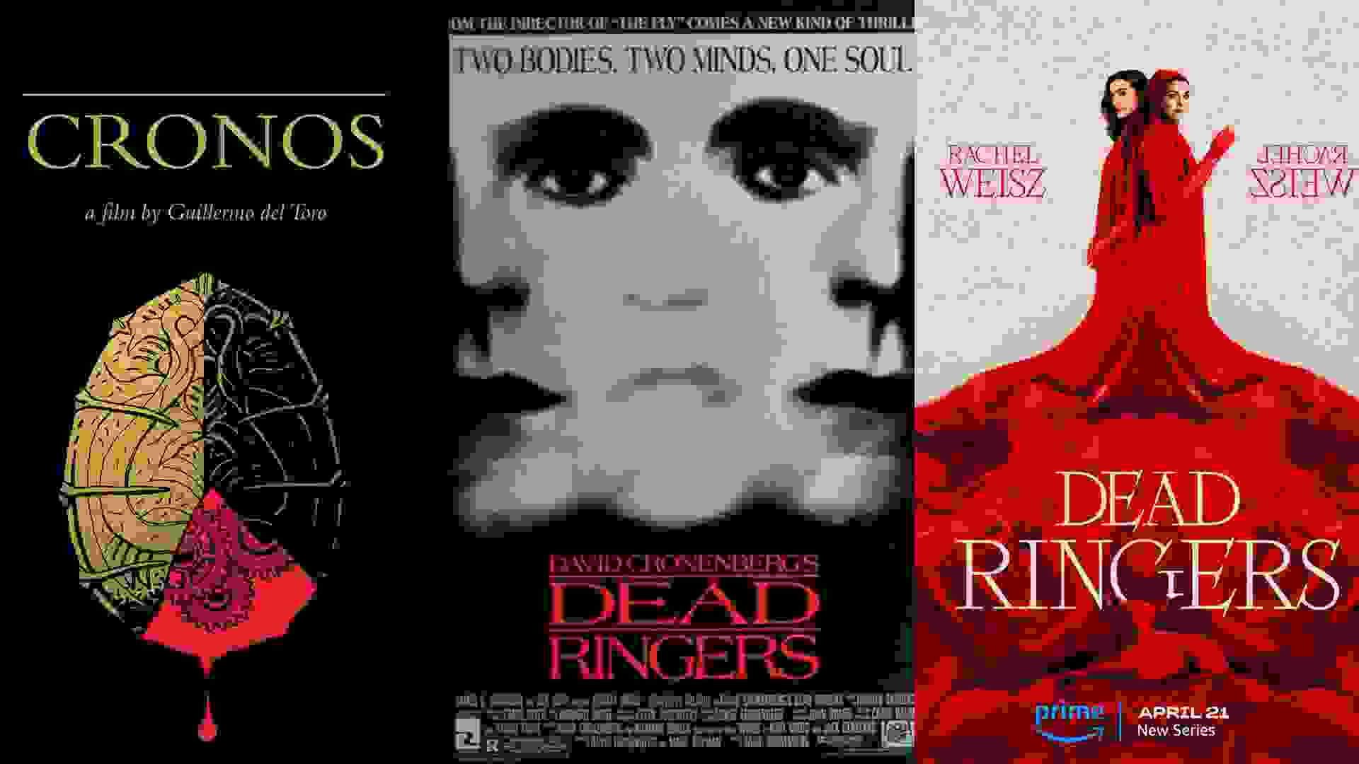 پوسترهای فیلم‌های کرونوس گیرمو دل‌تورو و شباهت کامل دیوید کراننبرگ در کنار پوستر سریال شباهت کامل آمازون