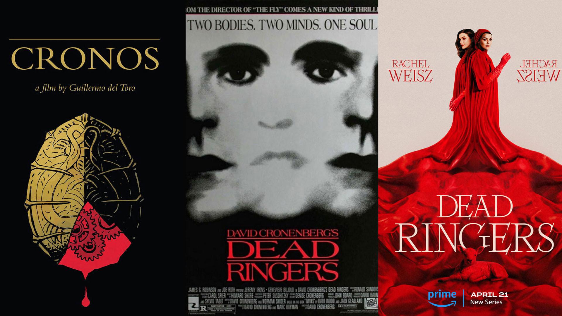 پوسترهای فیلم‌های کرونوس گیرمو دل‌تورو و شباهت کامل دیوید کراننبرگ در کنار پوستر سریال شباهت کامل آمازون
