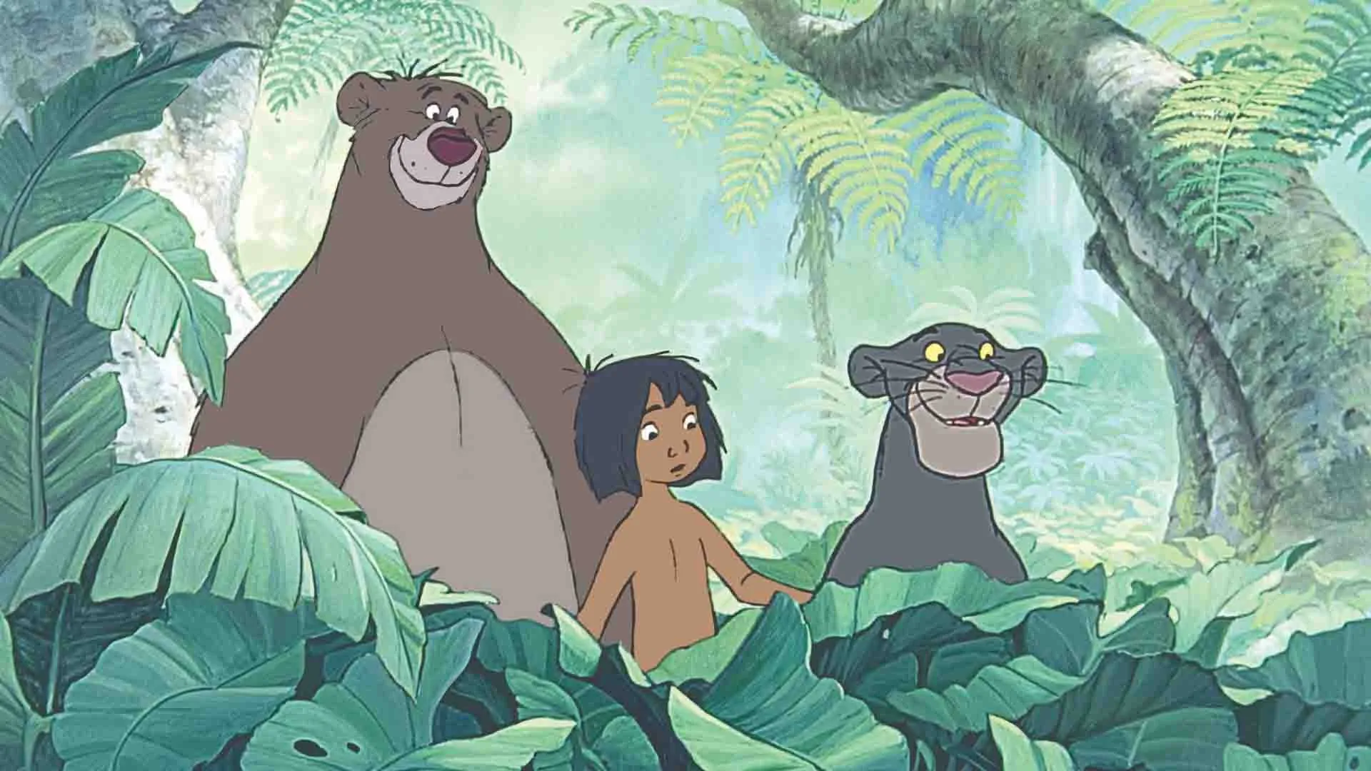 شخصیت موگلی با بالو و باگیرا در انیمیشن The Jungle Book