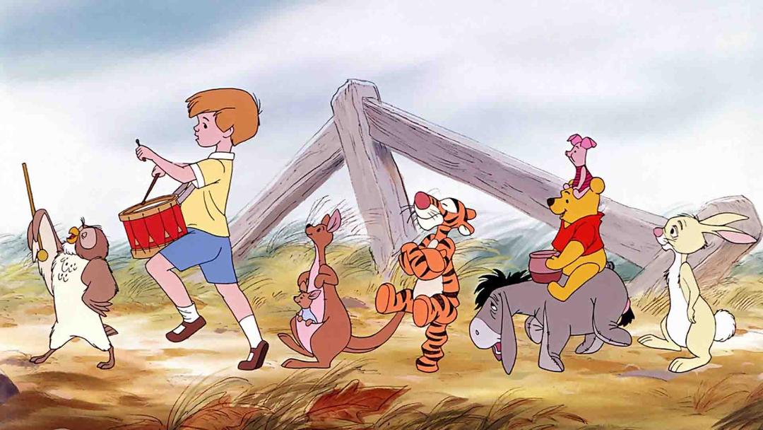 کریستوفر رابین به همراه پو و دیگر دوستانش در انیمیشن The Many Adventures of Winnie the Pooh
