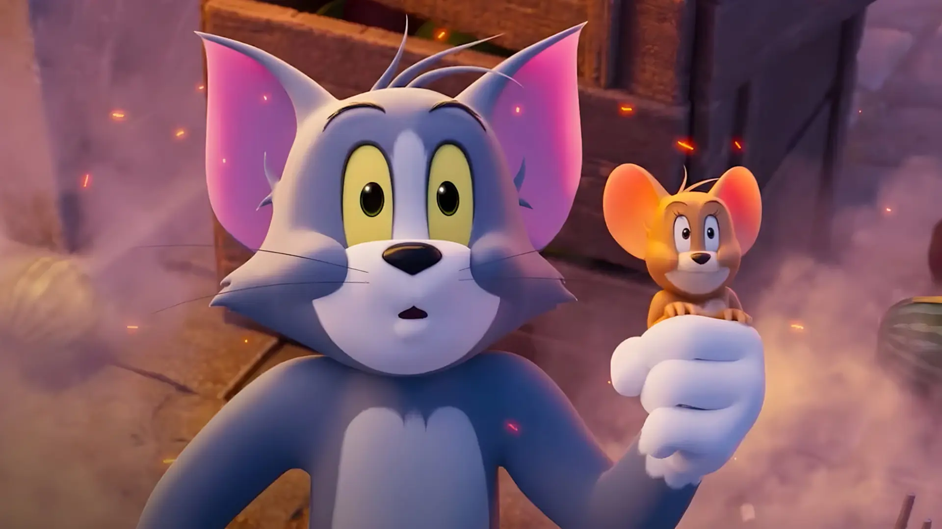 گربه تام (Tom) و موش جری (Jerry) در یک صحنه انیمیشنی