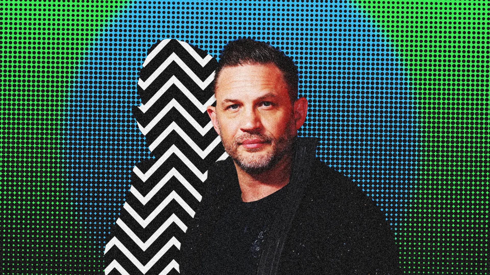 چهره بازیگر بریتانیایی تام هاردی (Tom Hardy) در پس‌زمینه‌ای گرافیکی