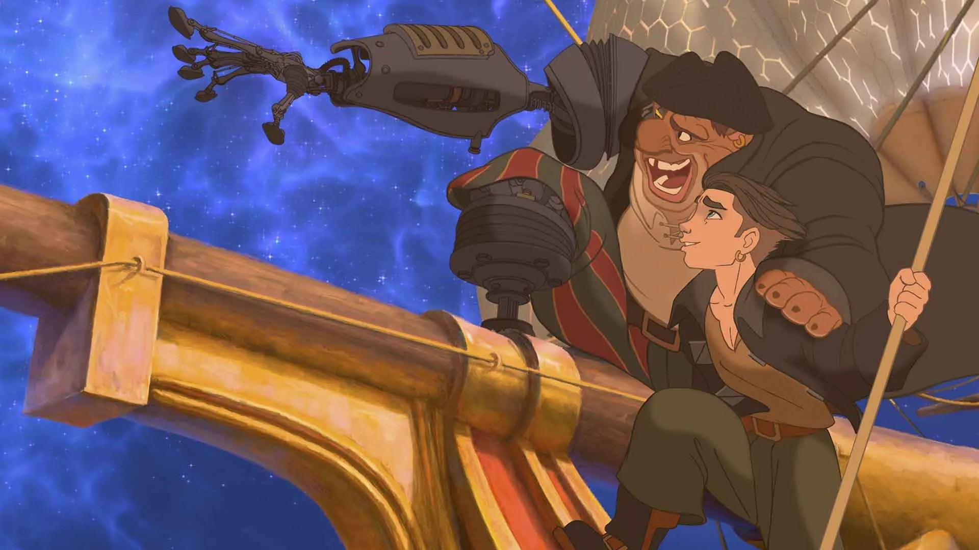 جیم هاوکینز و جان سیلور در انیمیشن Treasure Planet