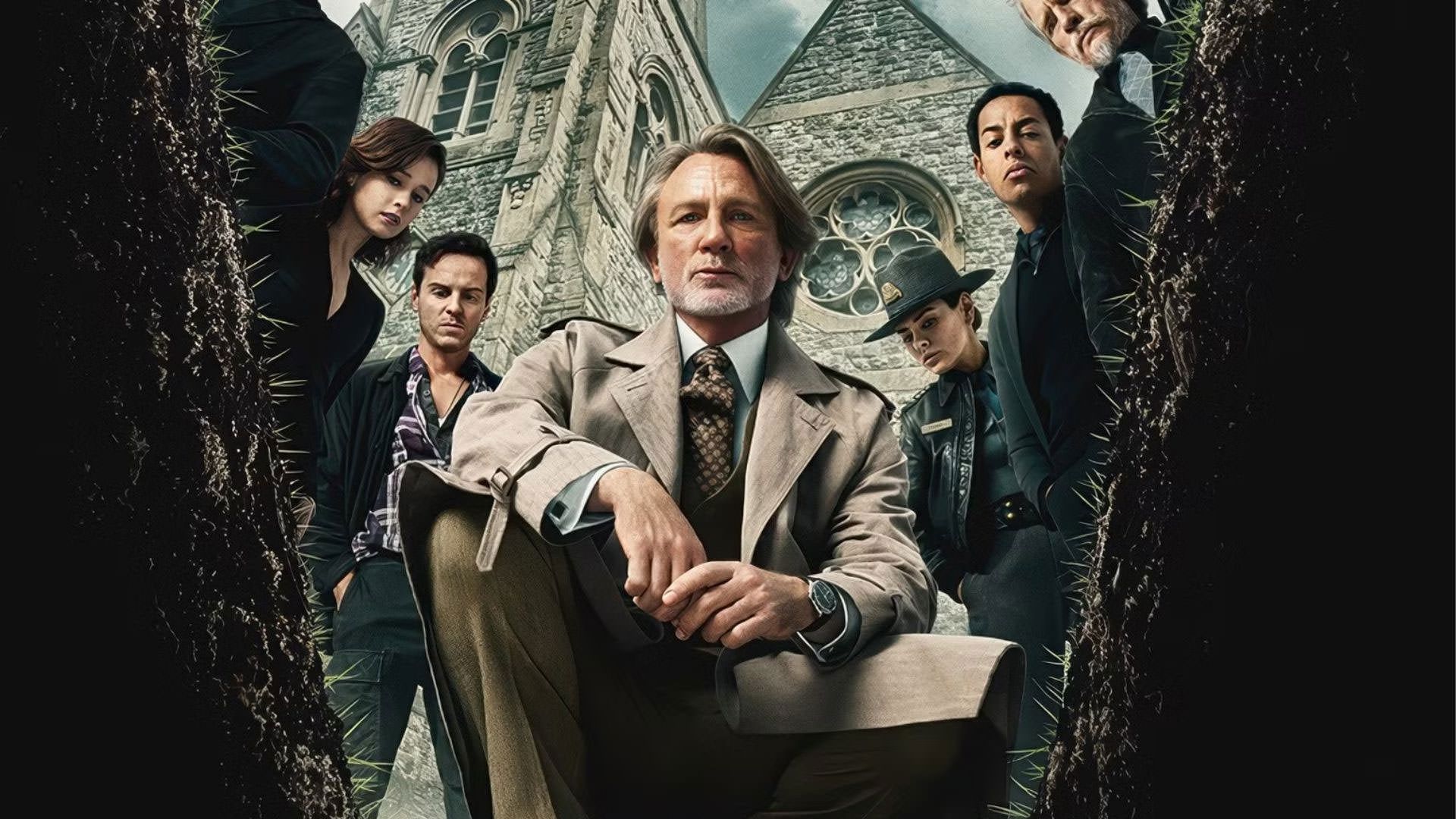 دنیل کریگ، اندرو اسکات و کیلی اسپینی روی پوستر فیلم چاقوکشی: بیدار شو مرد مرده ریان جانسون