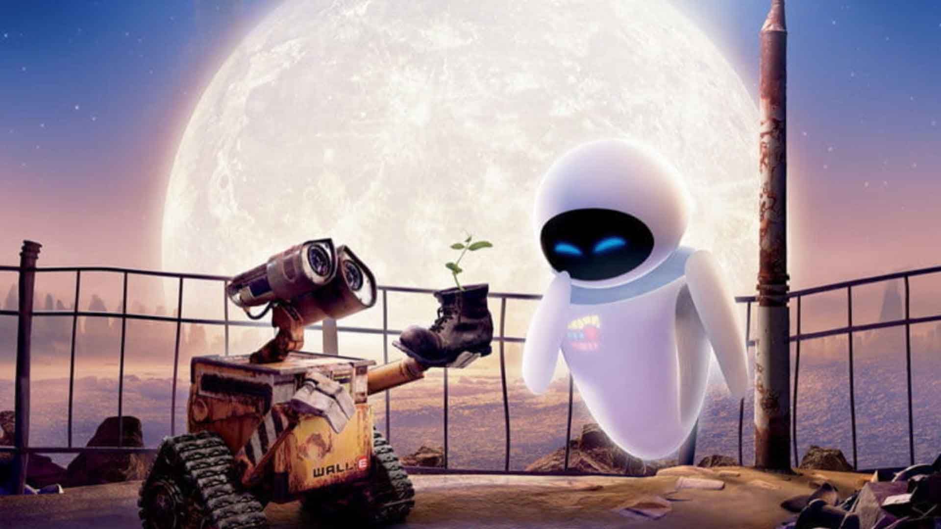 وال-ئی در انیمیشن WALL-E به ایو گل می‌دهد