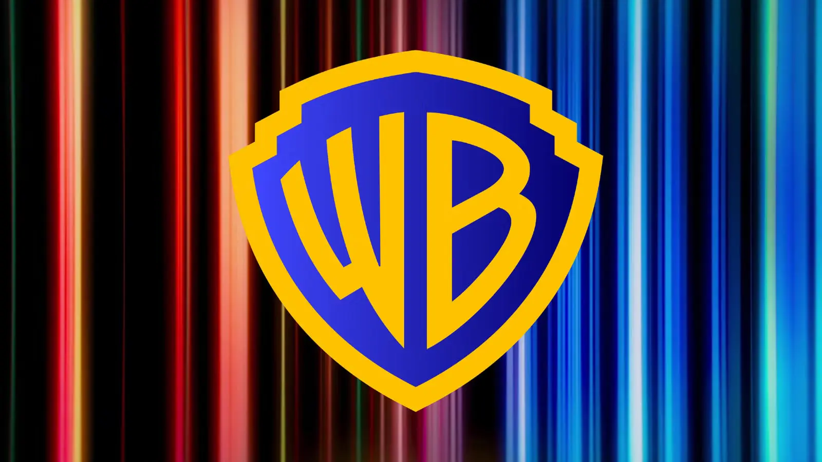 لوگوی شرکت وارنر برادرز (Warner Bros) روی پس‌زمینه‌ای با خطوط رنگی