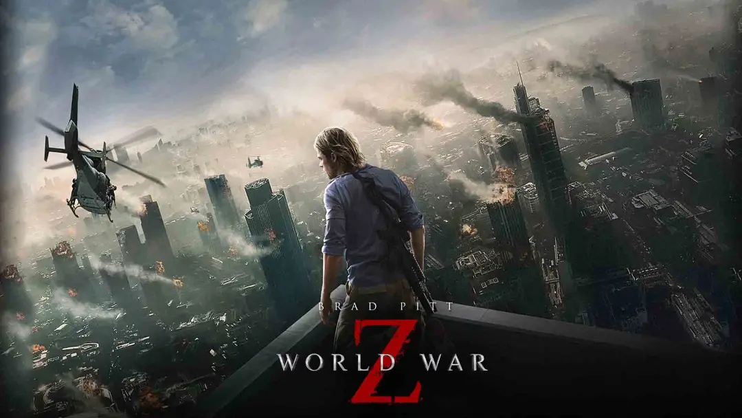 برد پیت در حال تماشای نابودی شهر در فیلم World War Z