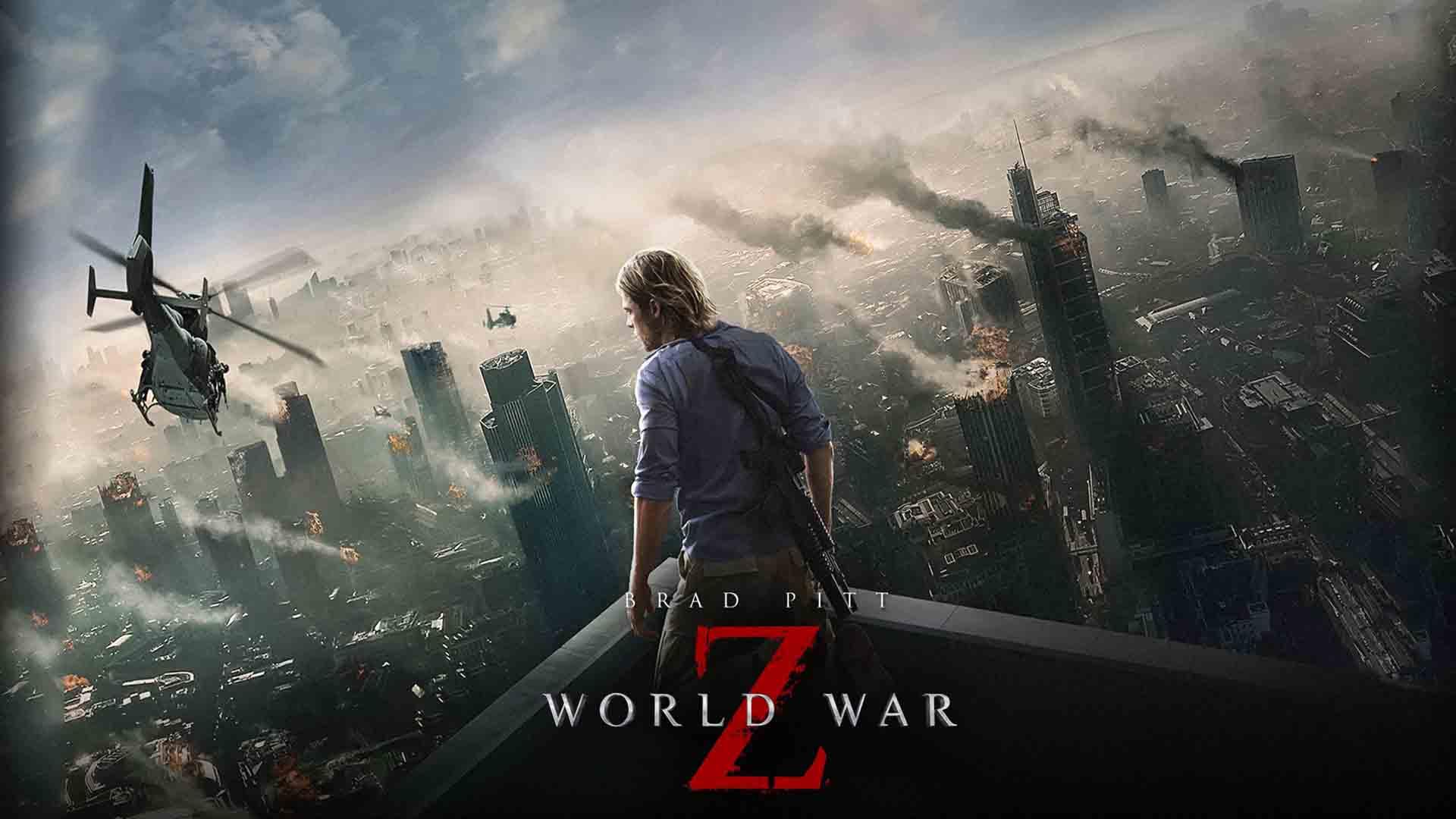 برد پیت در حال تماشای نابودی شهر در فیلم World War Z