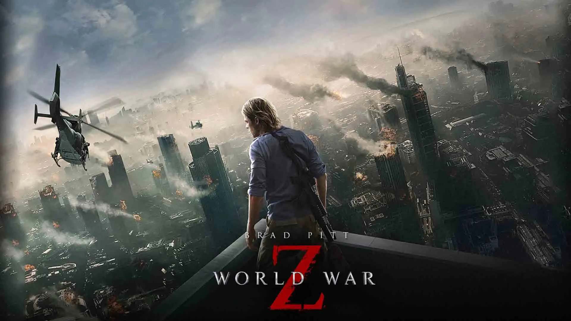 برد پیت در حال تماشای نابودی شهر در فیلم World War Z